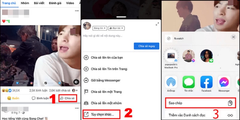 Bấm vào video và tiến hành sao chép đường link