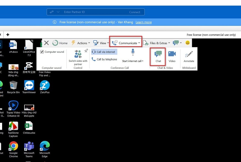 Chat trực tiếp với đối tác qua Teamviewer tại mục Chat