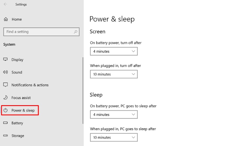 Chọn Power & Sleep