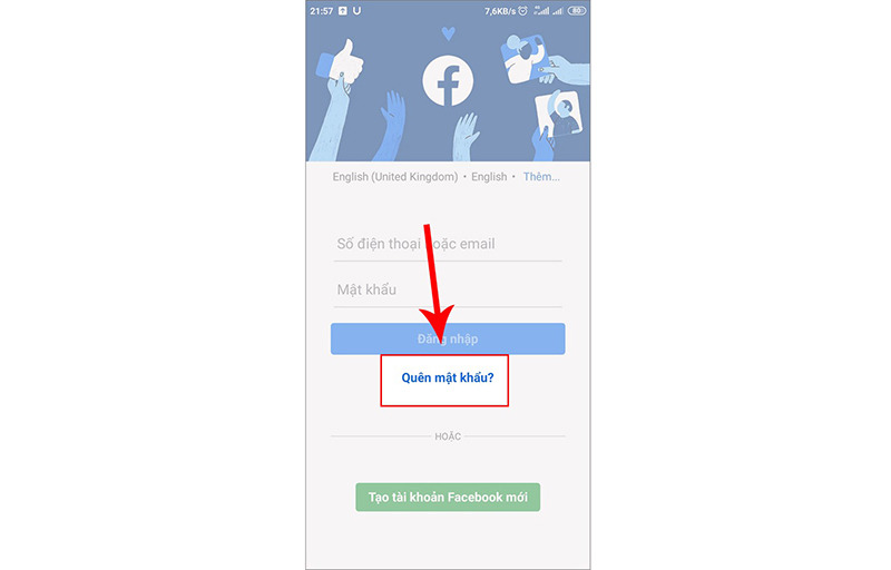 Chọn quên mật khẩu tài khoản tại giao diện đăng nhập Facebook