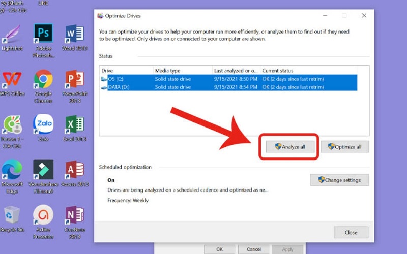 Click chuột vào analyze all ở bảng optimize driver