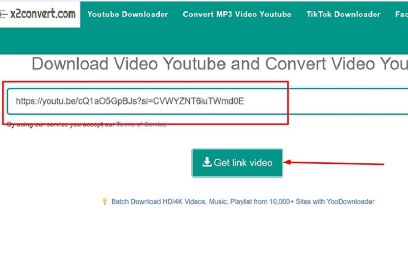 Dán link vừa sao chép vào khung rồi nhấn chọn get link video