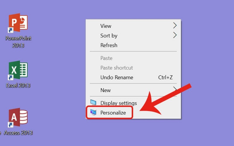 Nhấn chọn chuột phải và click vào Personalize