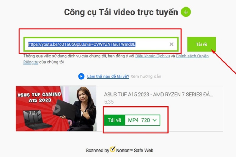 Nhấn chọn tải xuống sau khi dán link video vào khung trống