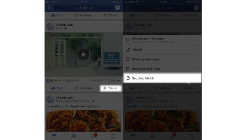 Sao chép link video trên facebook bạn muốn lưu về máy