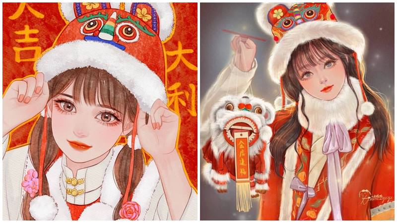 Ảnh đôi bạn vàng xin chào tết