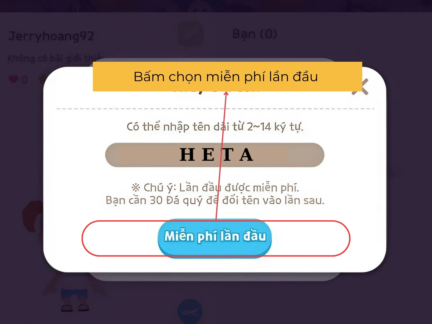 Bấm miễn phí lần đầu để tạo tài khoản dấu cách Play Together