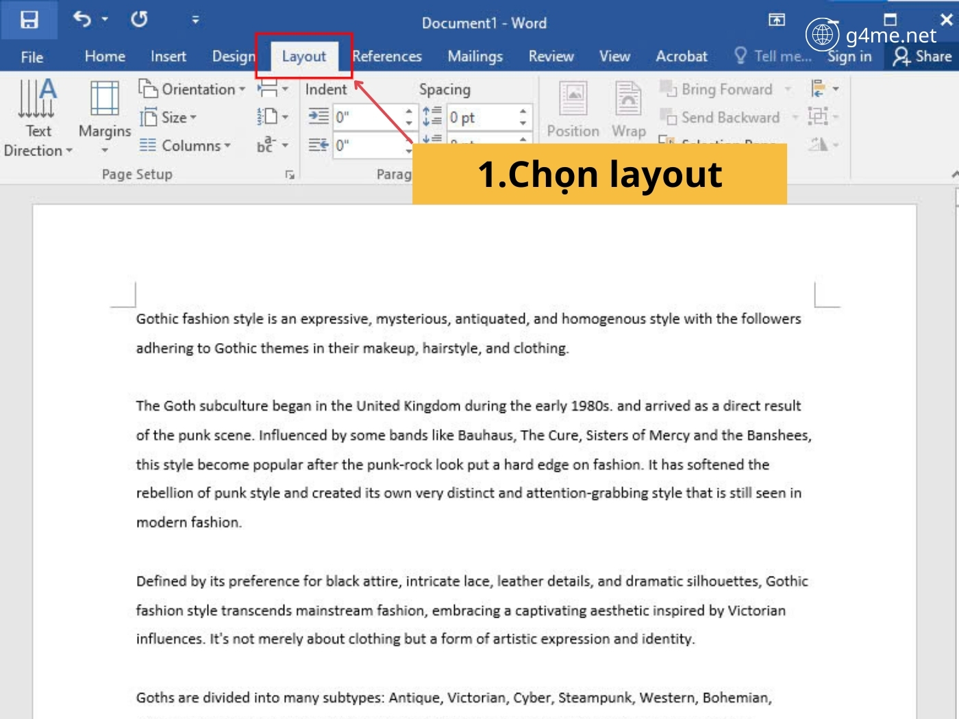 Bước 1: Bấm Layout trên giao diện chính 