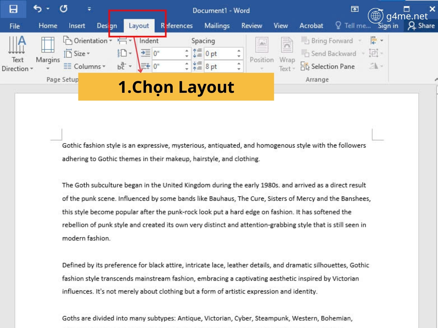Bước 1: Chọn phần Layout