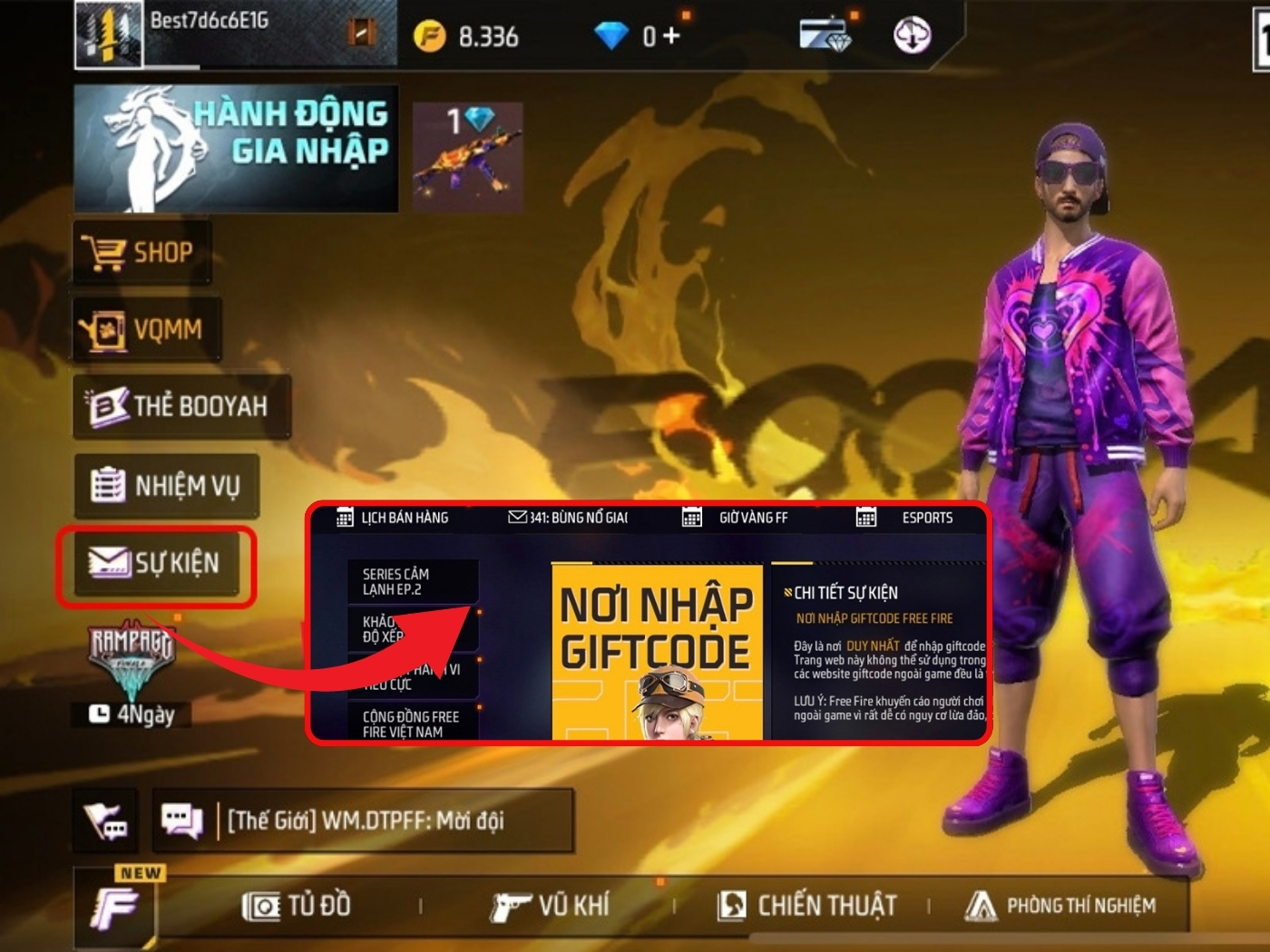 Bước 1 nhập code Free Fire