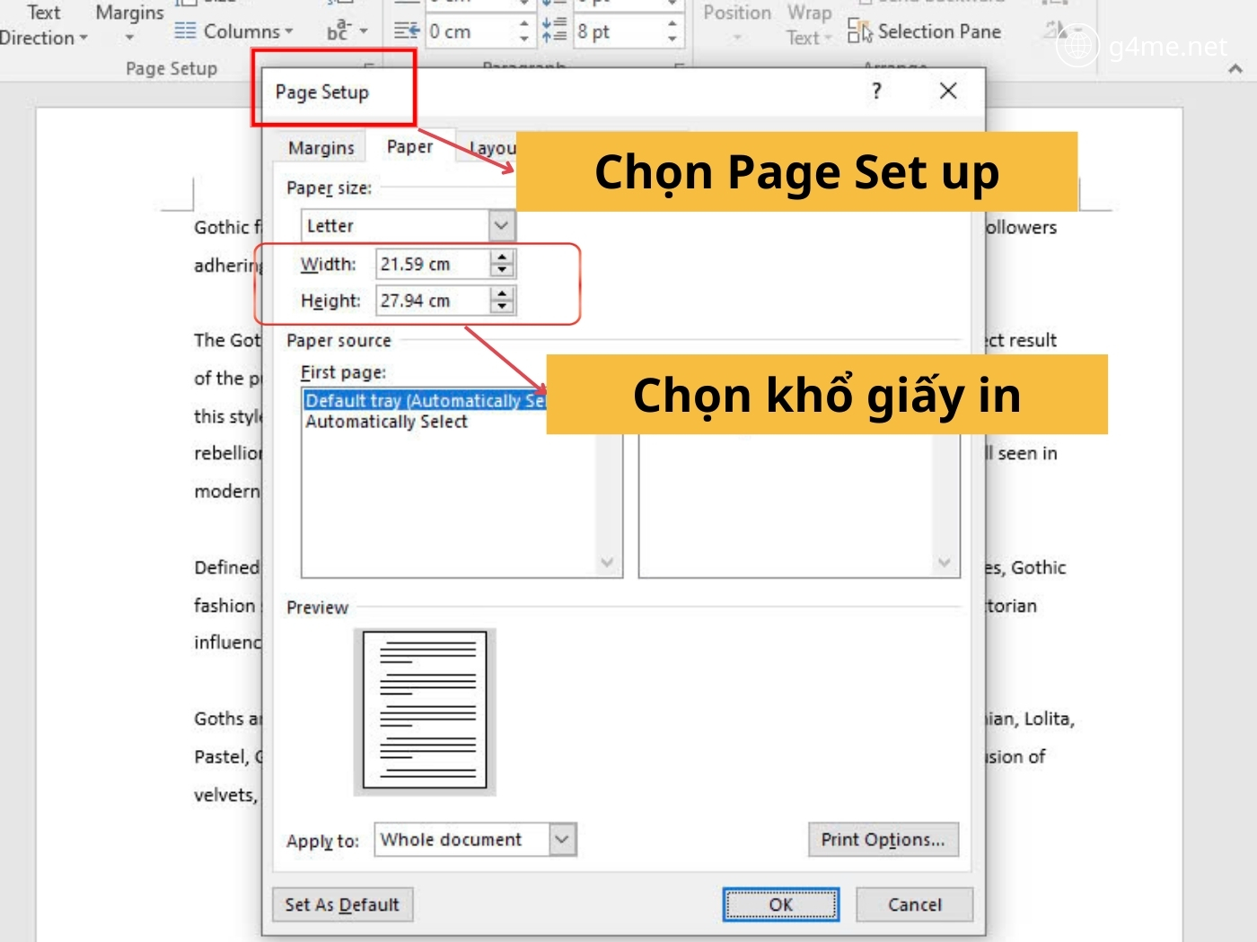 Bước 2: Chọn khổ giấy khi in 