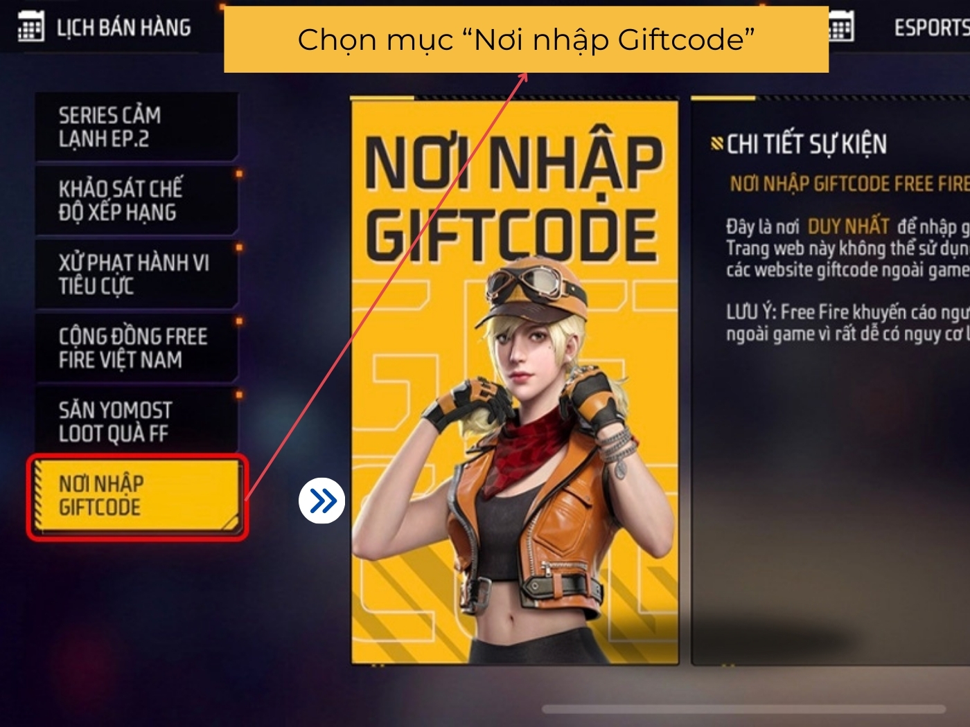 Bước 2 nhập code Free Fire