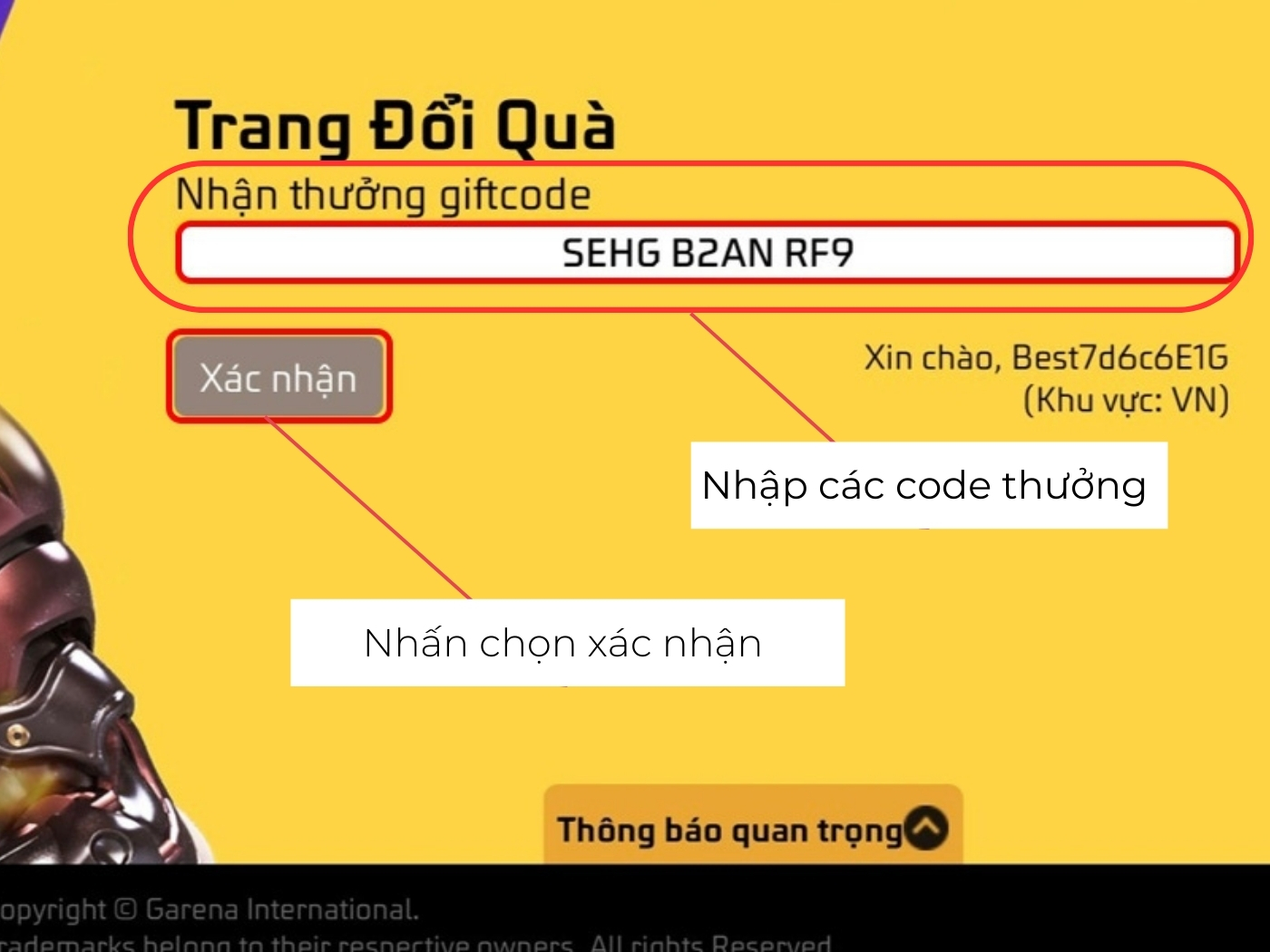 Bước 3 nhập code Free Fire