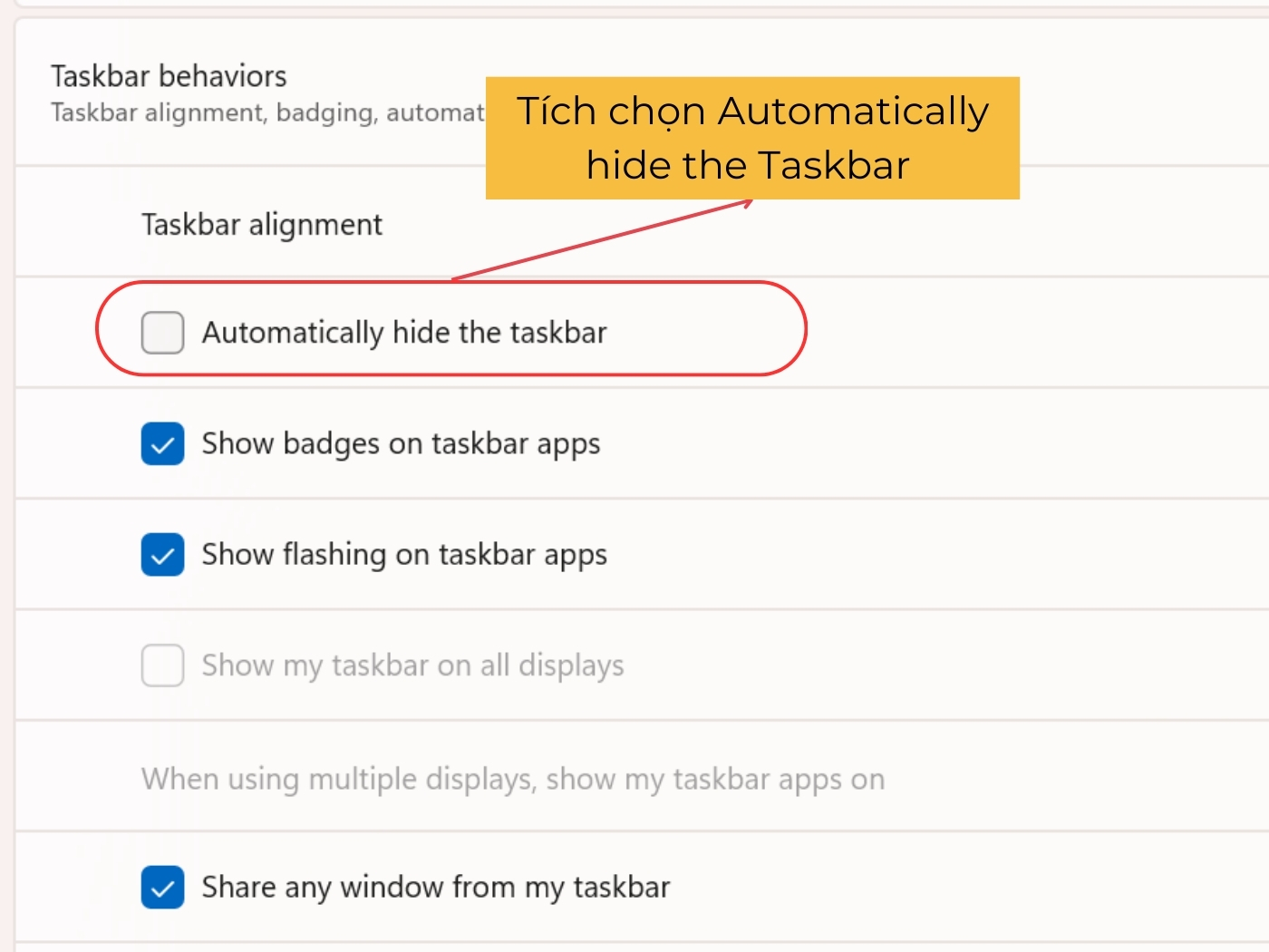 Cách ẩn thanh Taskbar Win 11 qua Setting bước 3