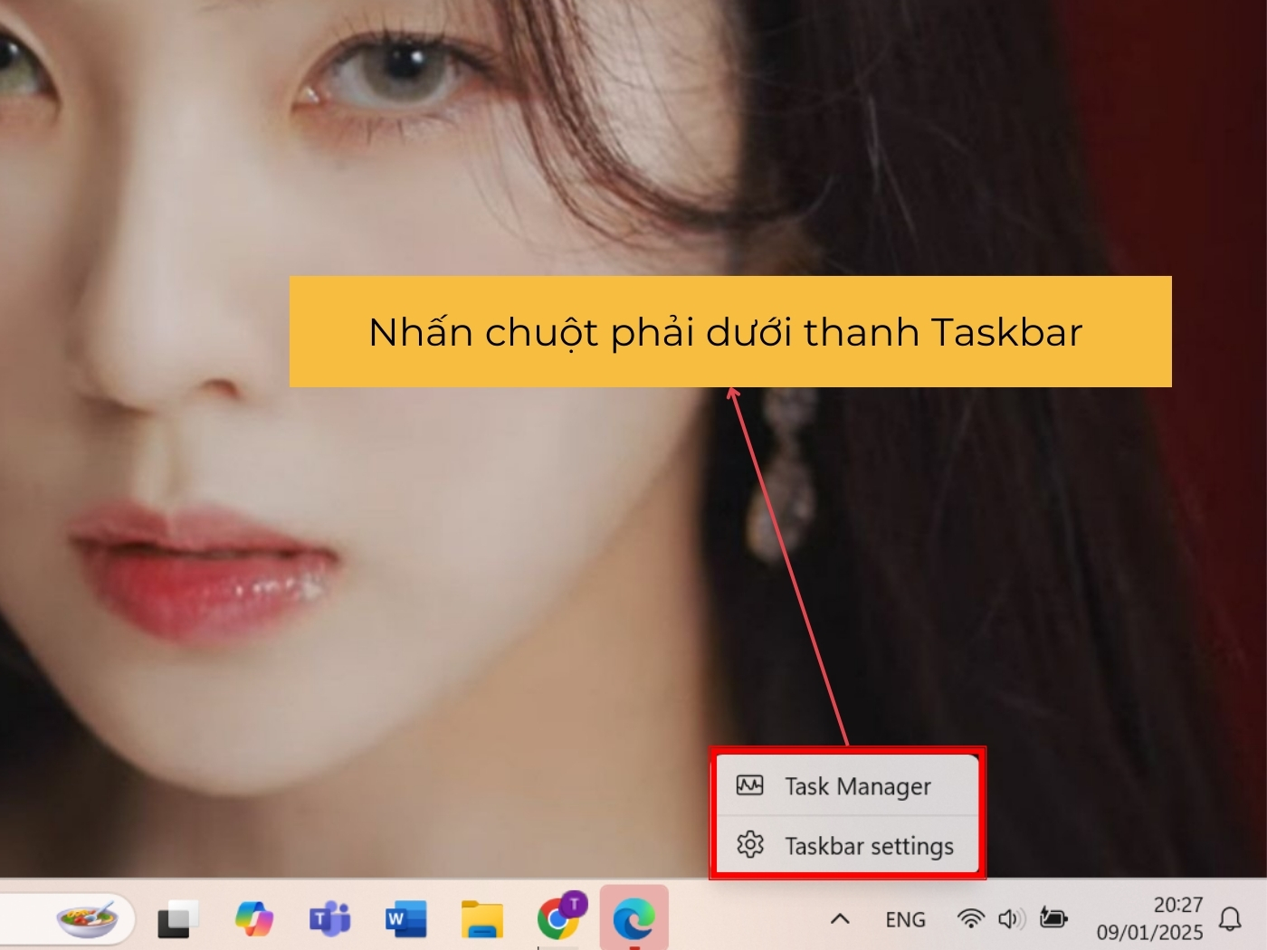 Cách ẩn thanh Taskbar Win 11 tại màn hình bước 1