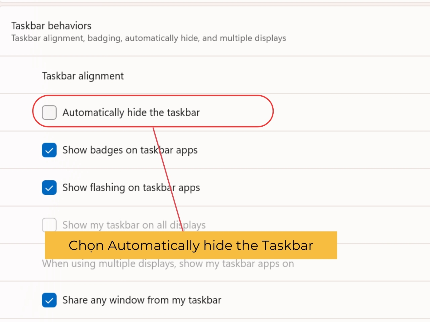 Cách ẩn thanh Taskbar Win 11 tại màn hình bước 4