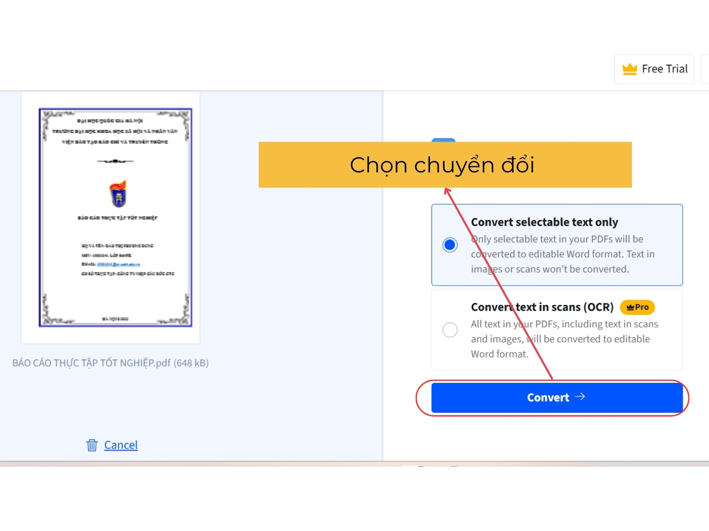  Cách chuyển file PDF sang Word bằng Small PDF bước 3