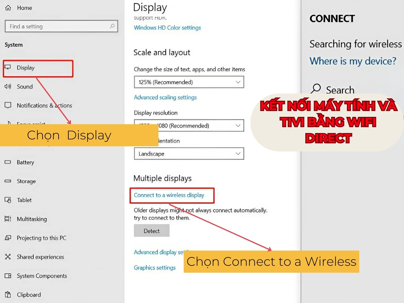 Cách kết nối máy tính với tivi qua Wifi Direct bước 1