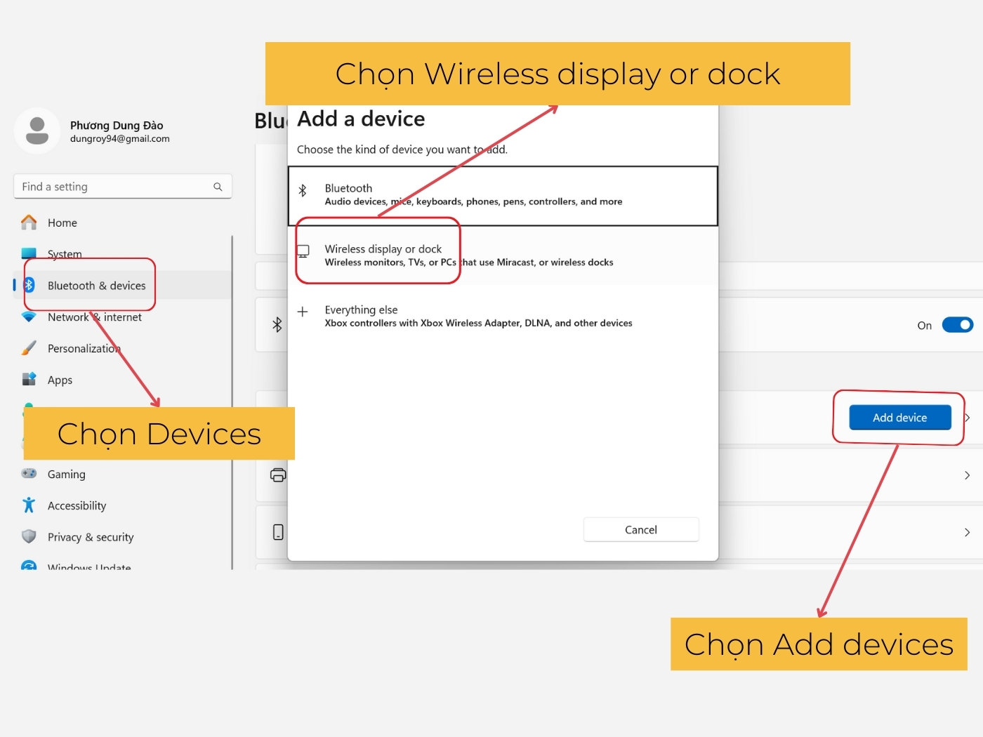Cách kết nối máy tính với tivi qua Wifi Display 