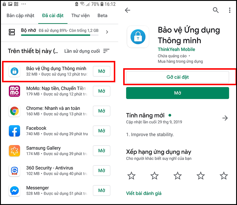 Gỡ cài đặt ứng dụng tạo quảng cáo để tắt quảng cáo trên điện thoại