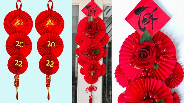 Mẫu trang trí tiểu cảnh tết với liễn treo