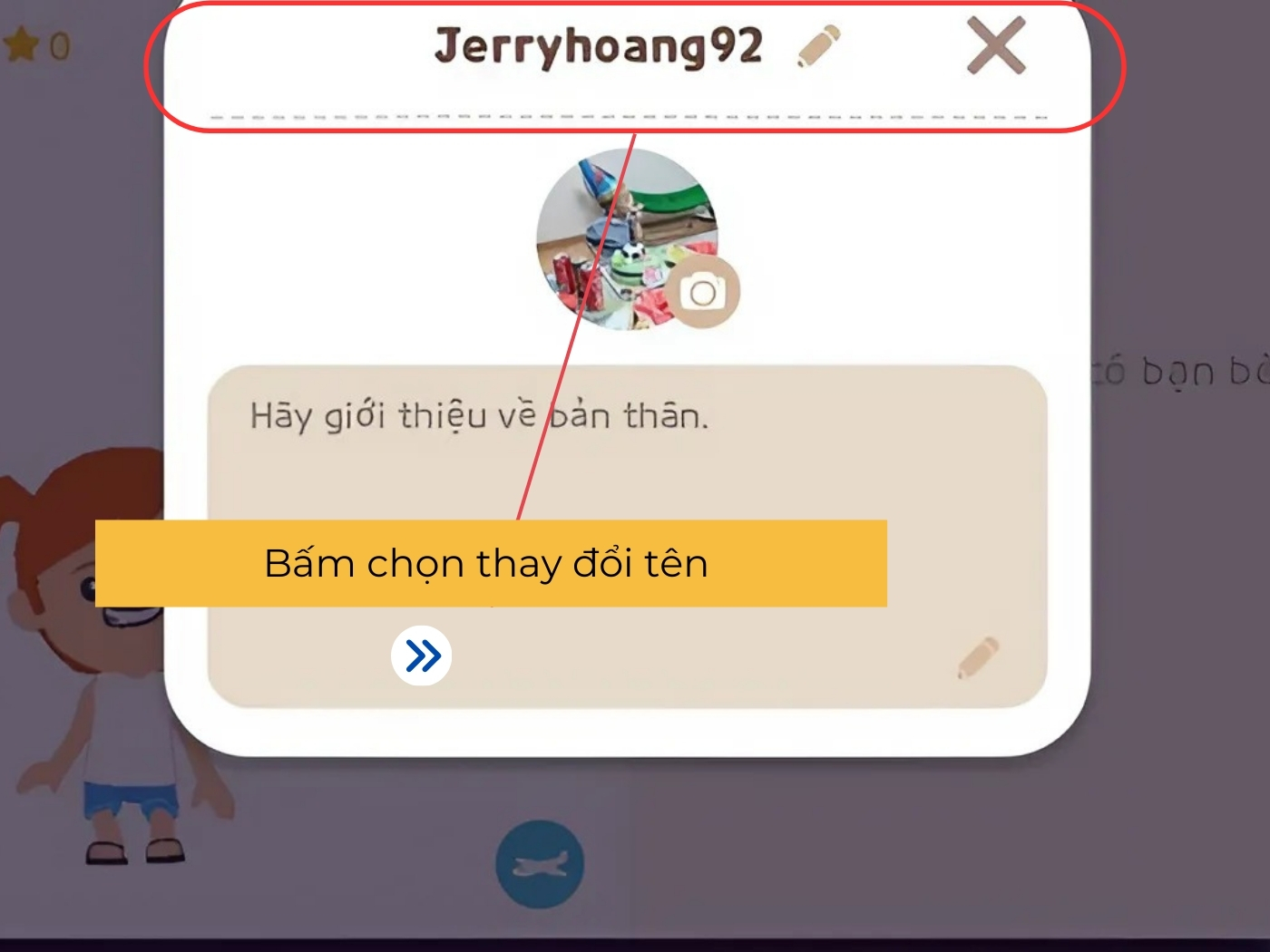 Chọn biểu tượng bút để thay đổi tên 