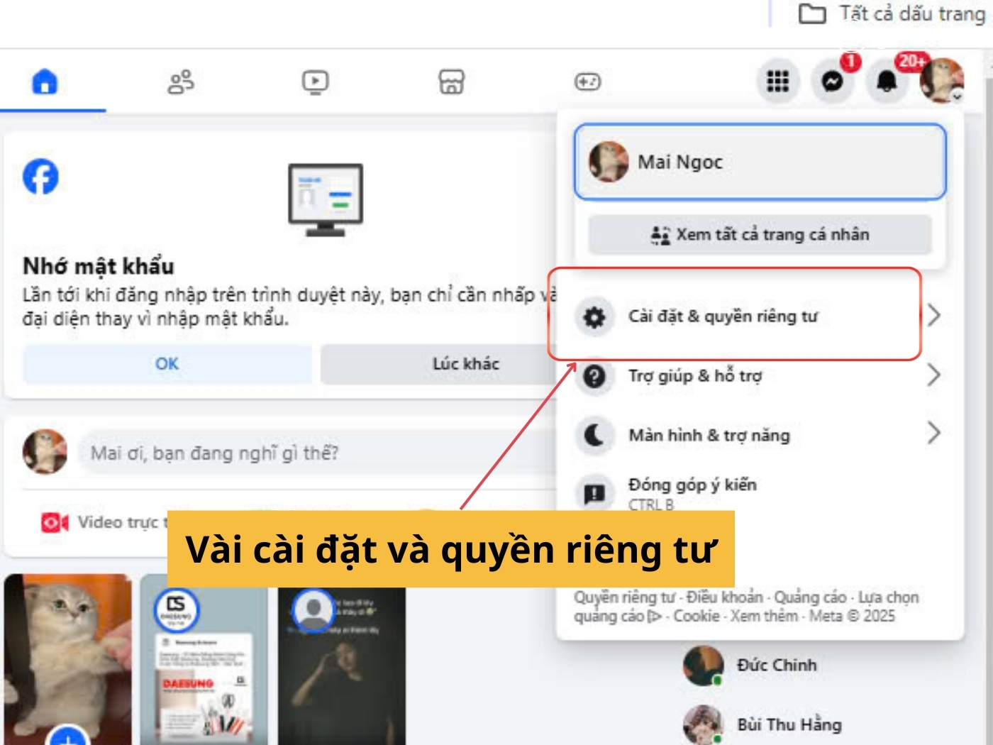 Chọn cài đặt và quyền riêng tư 