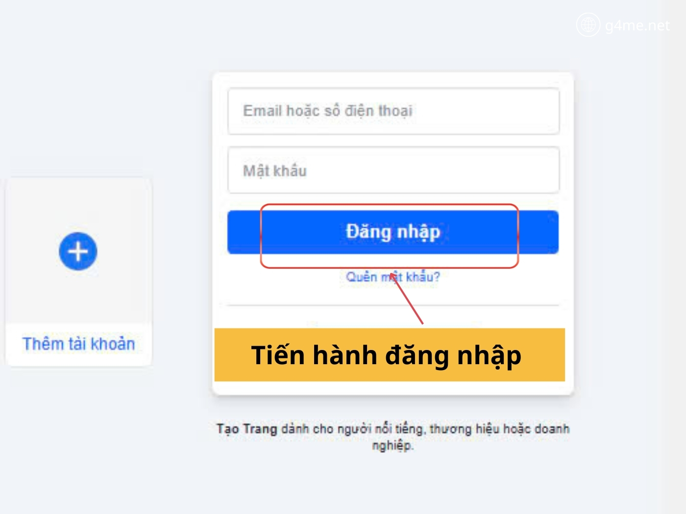 Chọn đăng nhập trên máy tính 