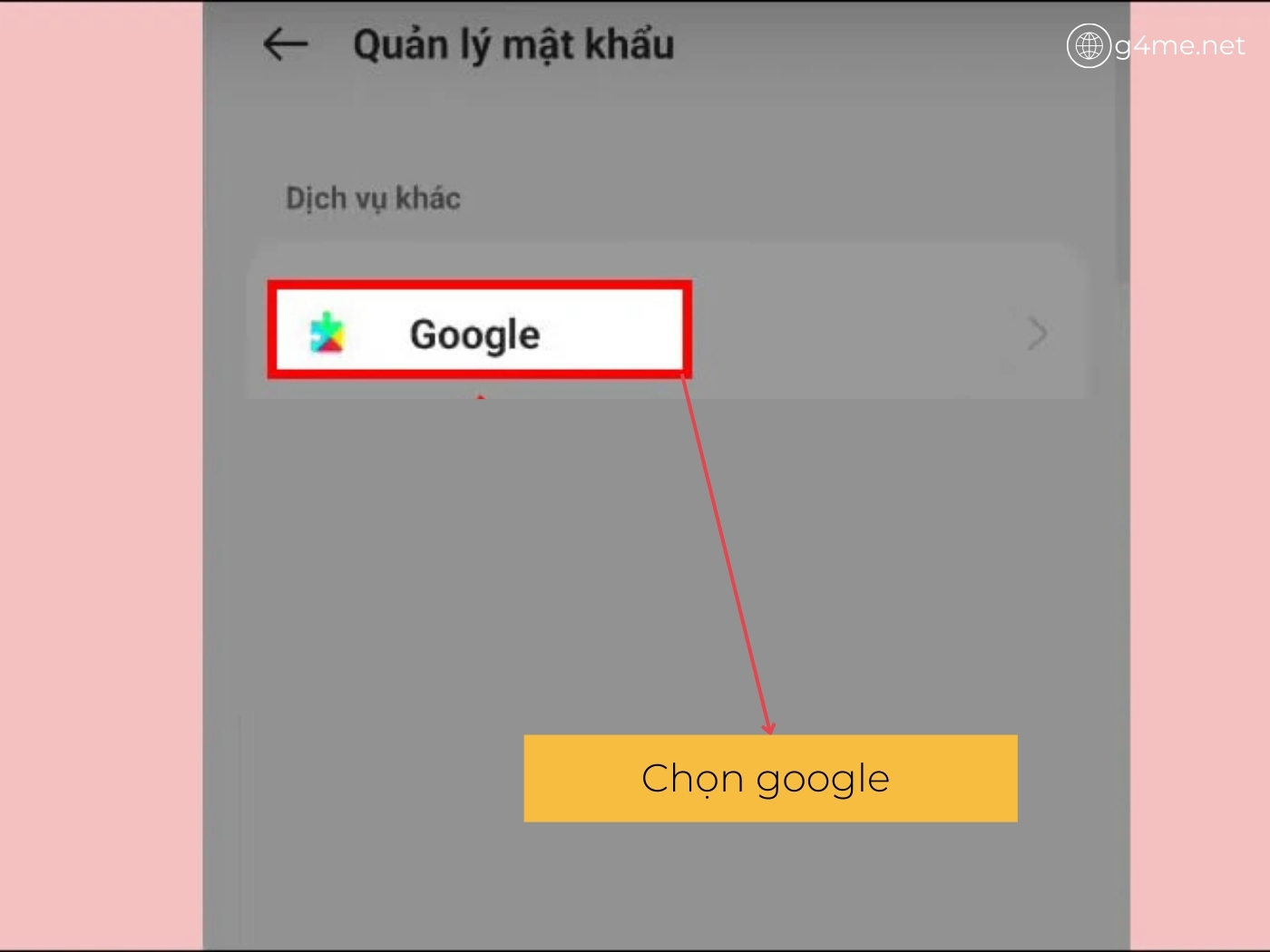 Chọn Google trong quản lý 