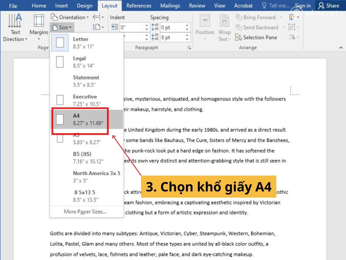 Bước 3: Chọn khổ giấy A4 để thao tác