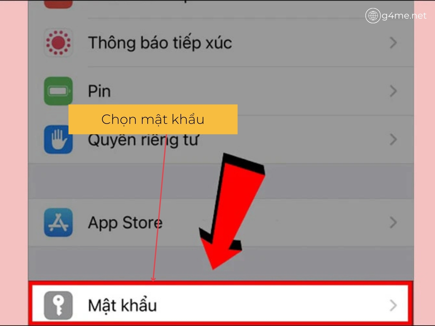 Chọn mục mật khẩu 