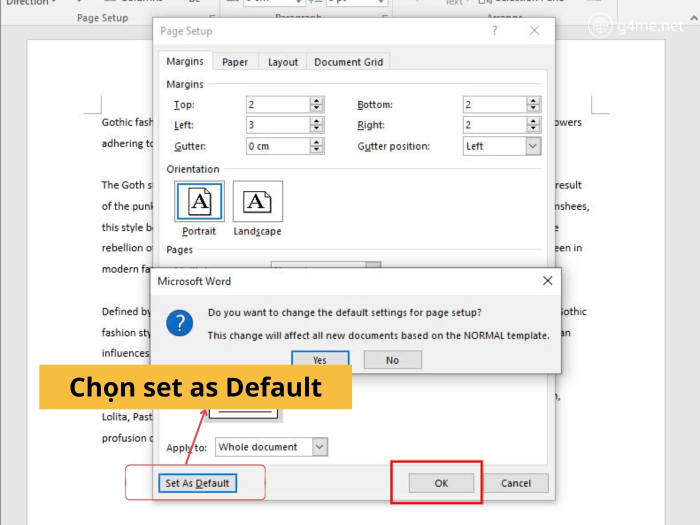 Chọn set as Default đặt mặc định 