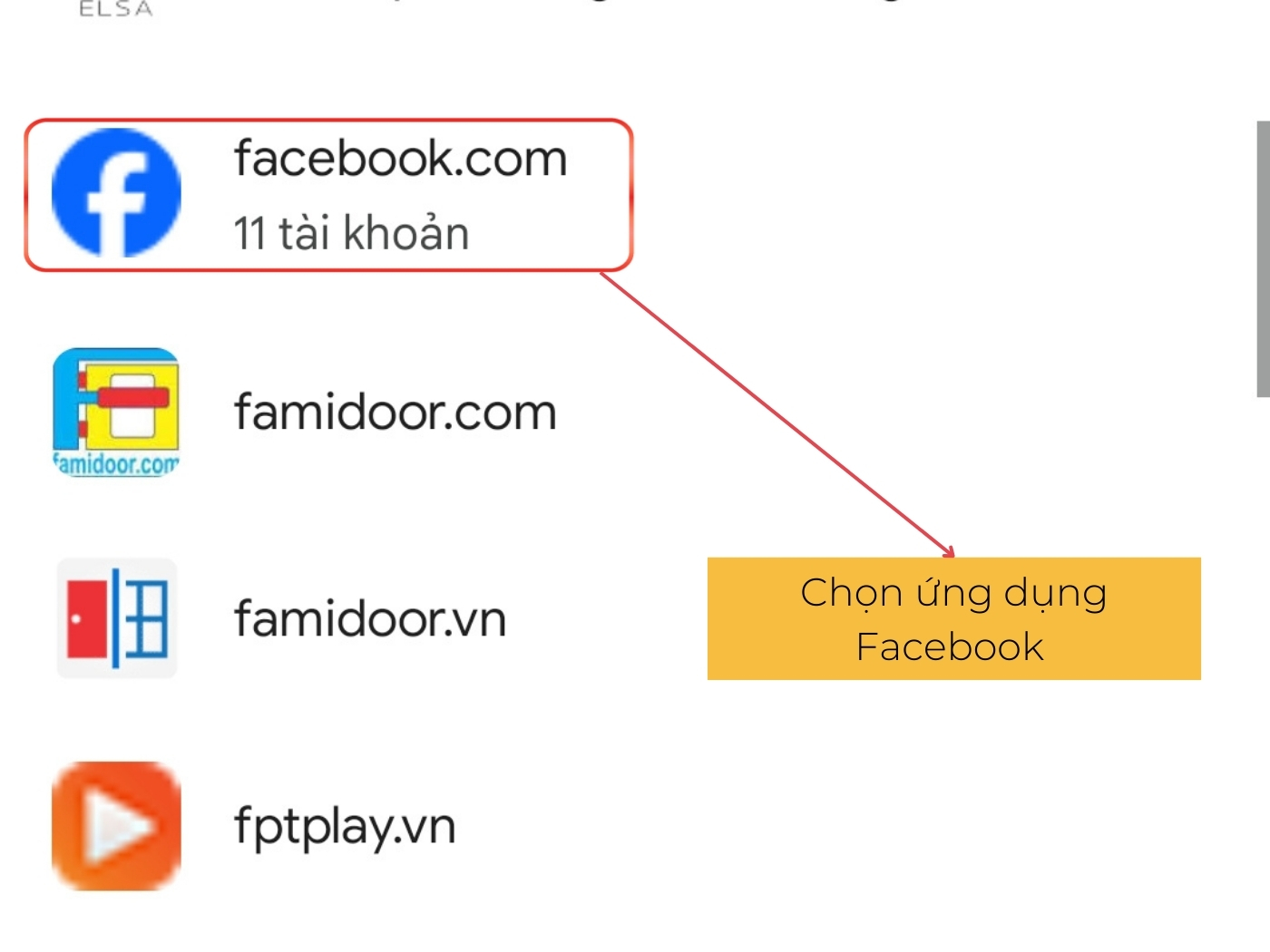 Chọn ứng dụng Facebook 