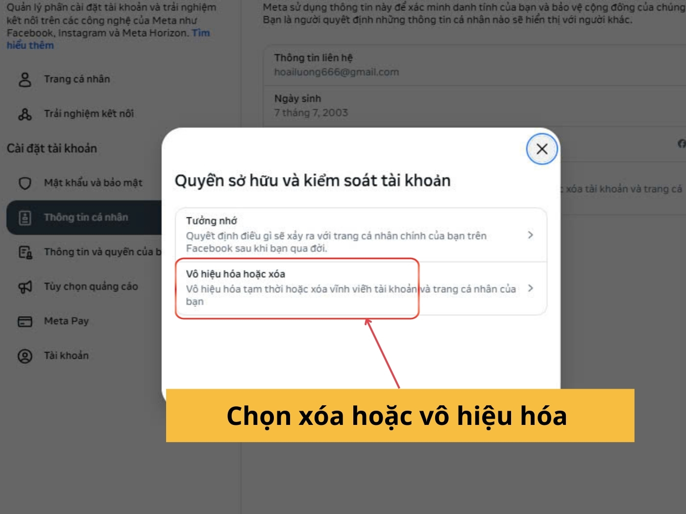 Chọn xóa hoặc vô hiệu hóa 