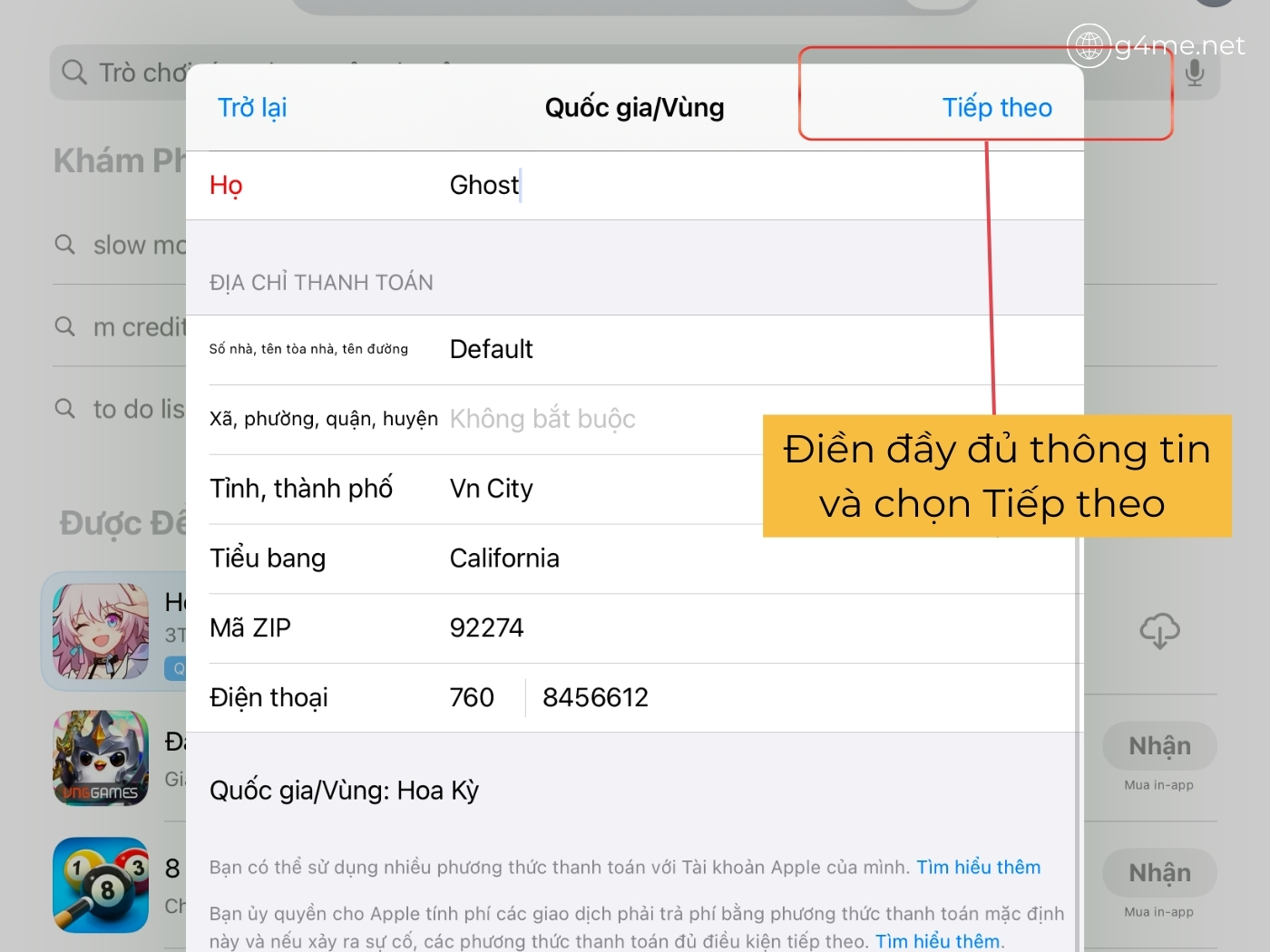 Chuyển đổi vùng Appstore từ Việt Nam qua Mỹ bước 5