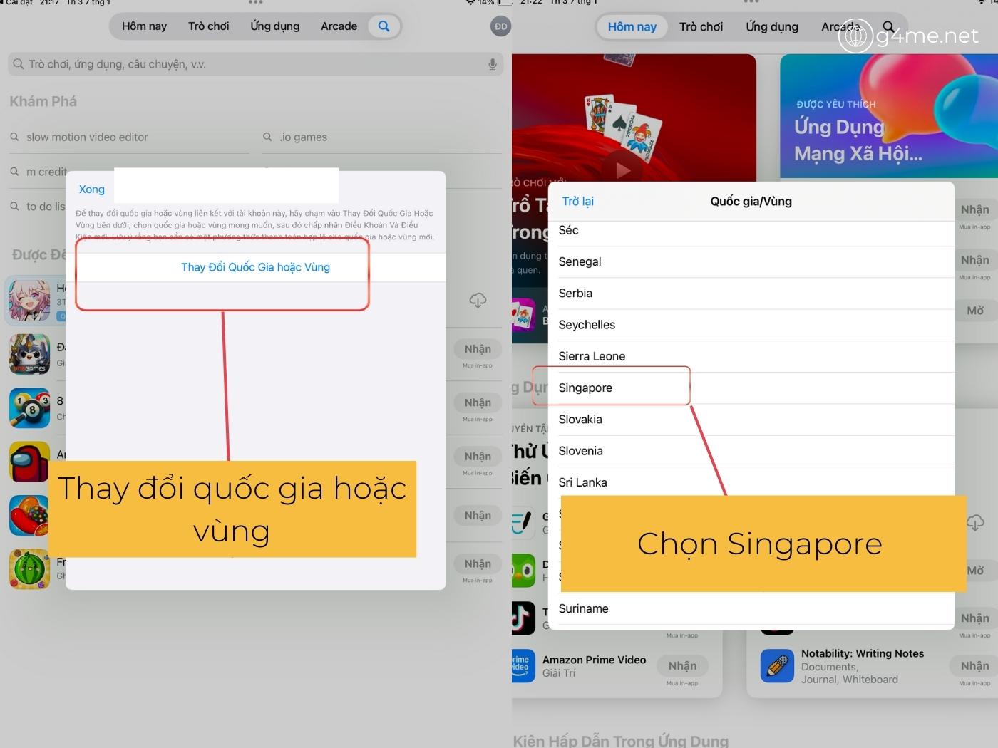 Chuyển đổi vùng Appstore từ Việt Nam qua Singapore bước 4