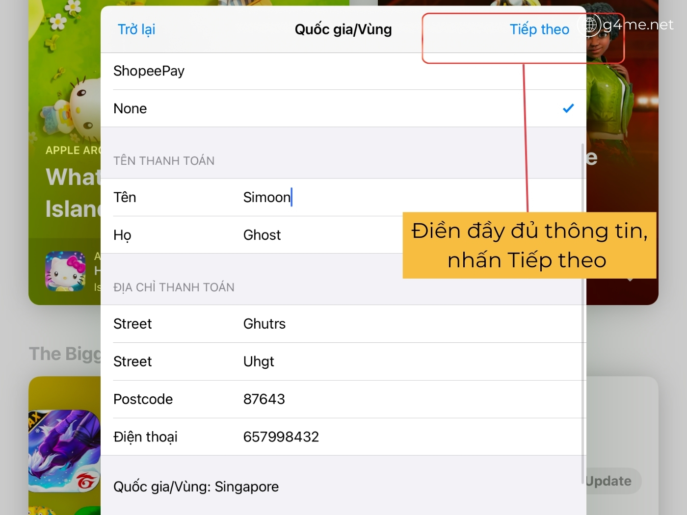 Chuyển đổi vùng Appstore từ Việt Nam qua Singapore bước 5