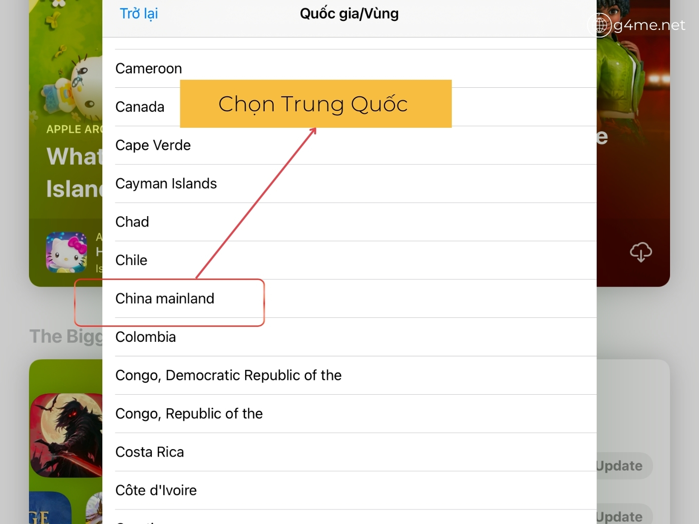 Chuyển đổi vùng Appstore từ Việt Nam qua Trung Quốc bước 3