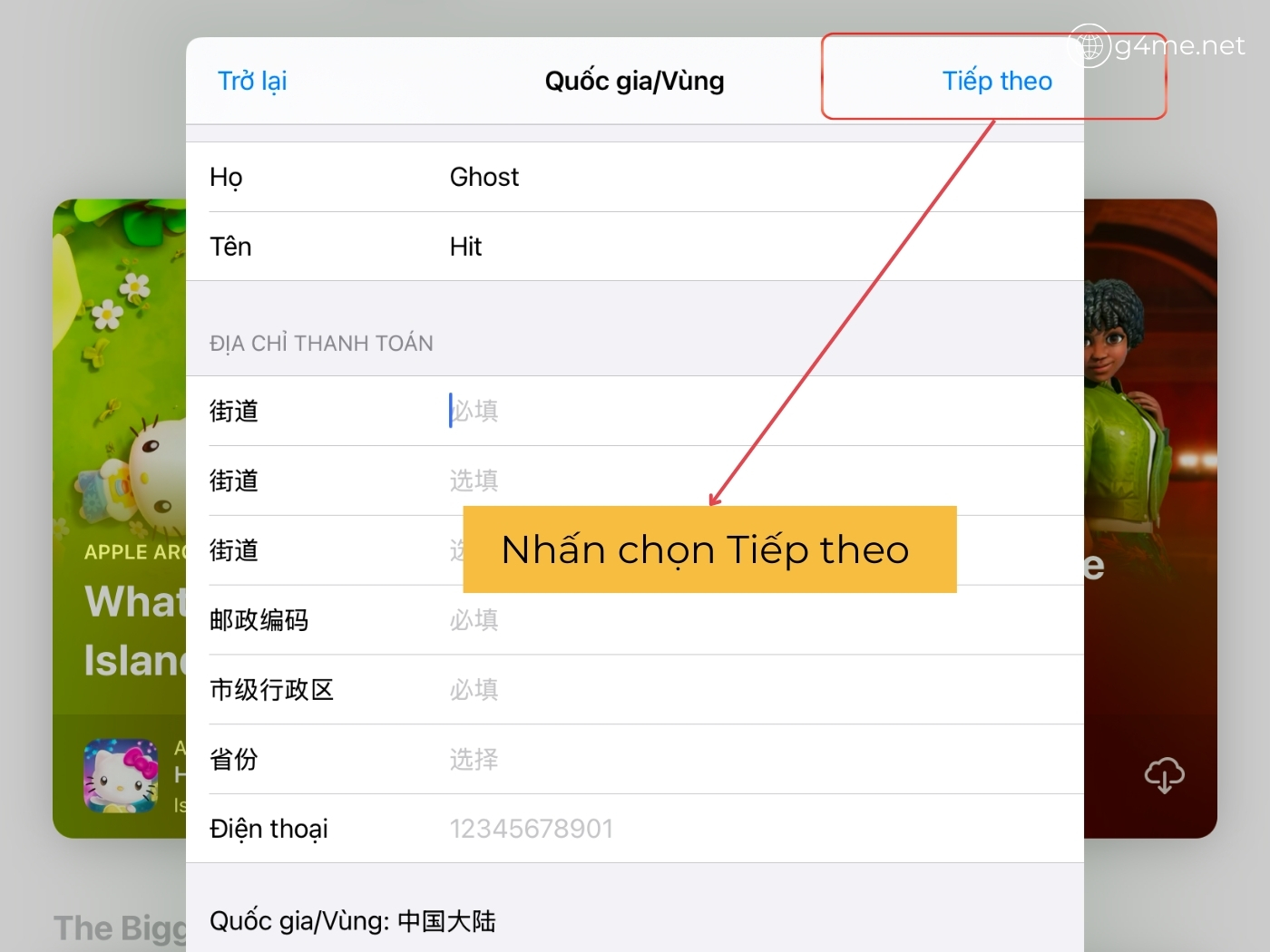 Chuyển đổi vùng Appstore từ Việt Nam qua Trung Quốc bước 4