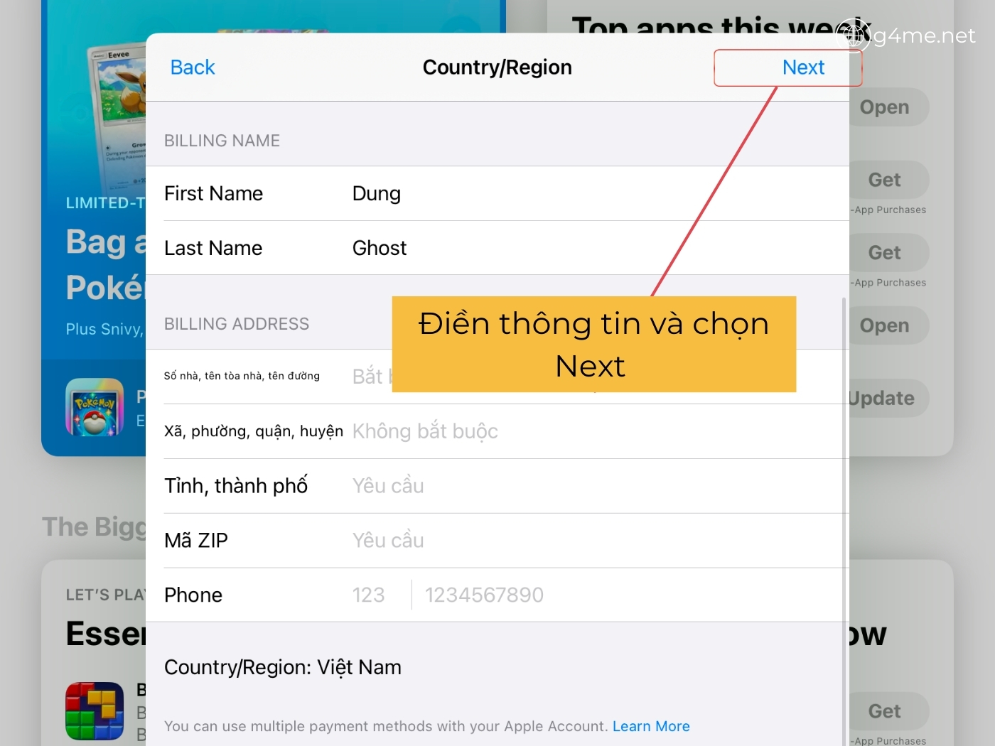Chuyển đổi vùng Appstore về Việt Nam bước 5