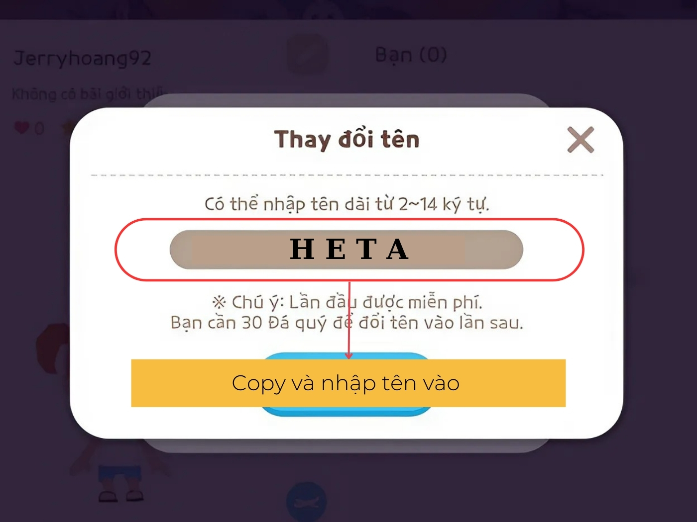 Dán các ký tự đã copy vào ô 