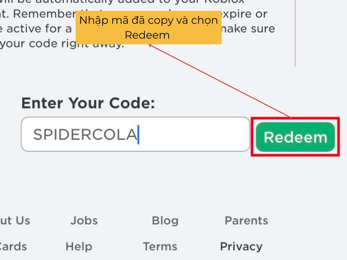 Đổi mã code Roblox bước 2