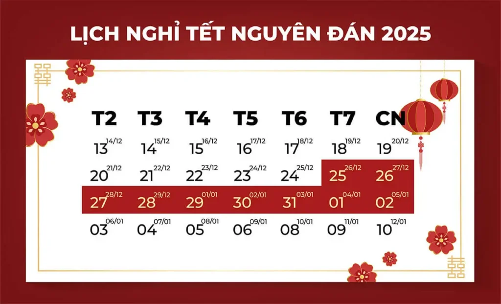 Cập nhật lịch nghỉ Tết Nguyên đán 2025 chính thức, mới nhất