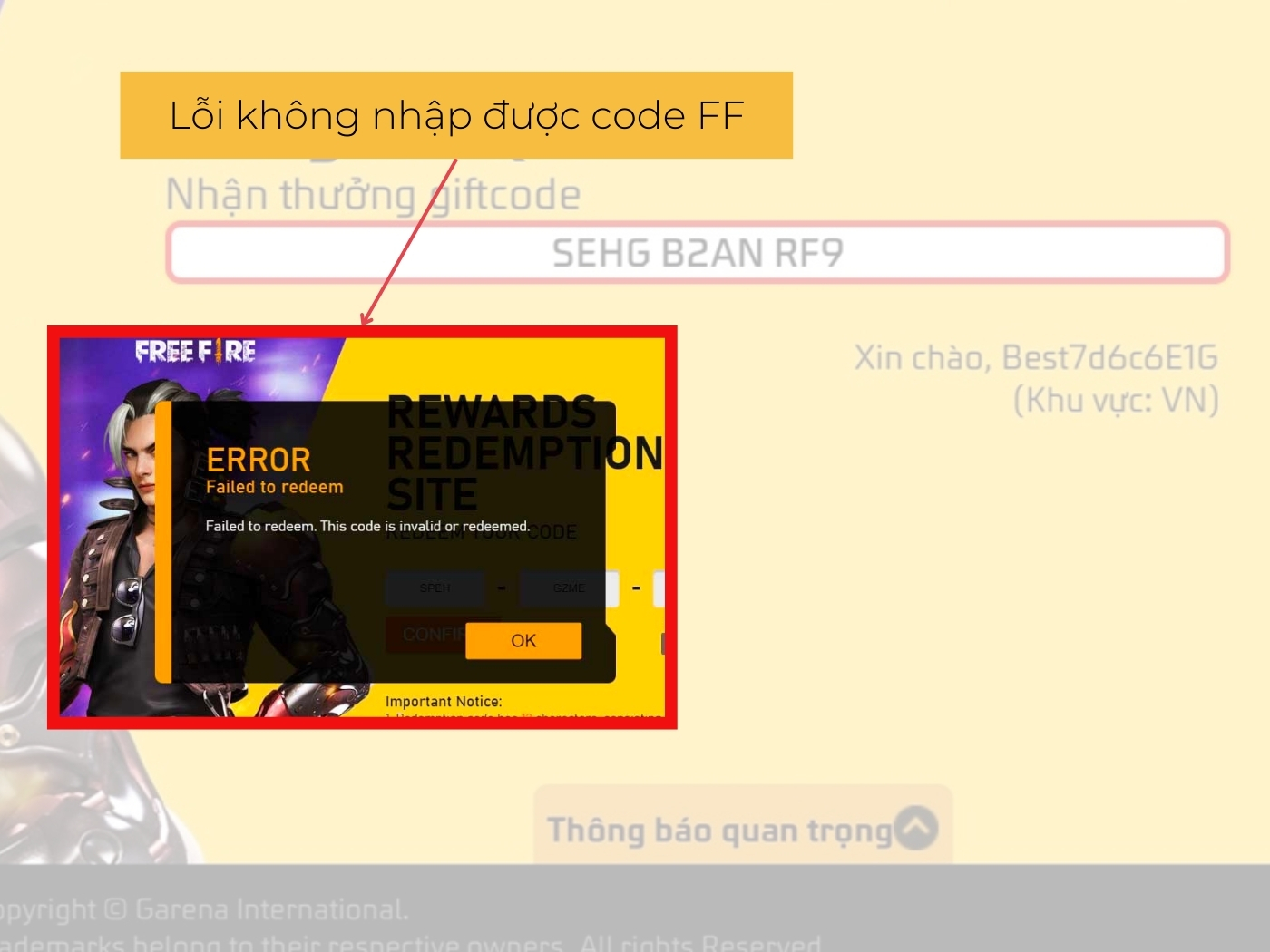 Lý do code kim cương miễn phí không nhập được 