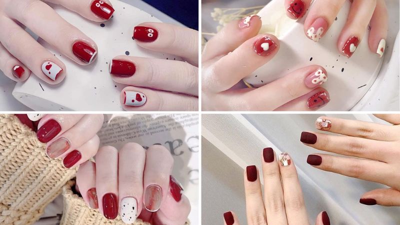 Mẫu nail Tết đơn giản với màu đỏ cổ điển