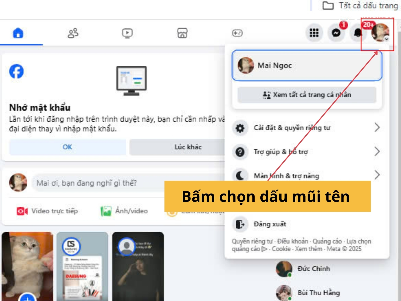 Nhấn chọn dấu mũi tên 