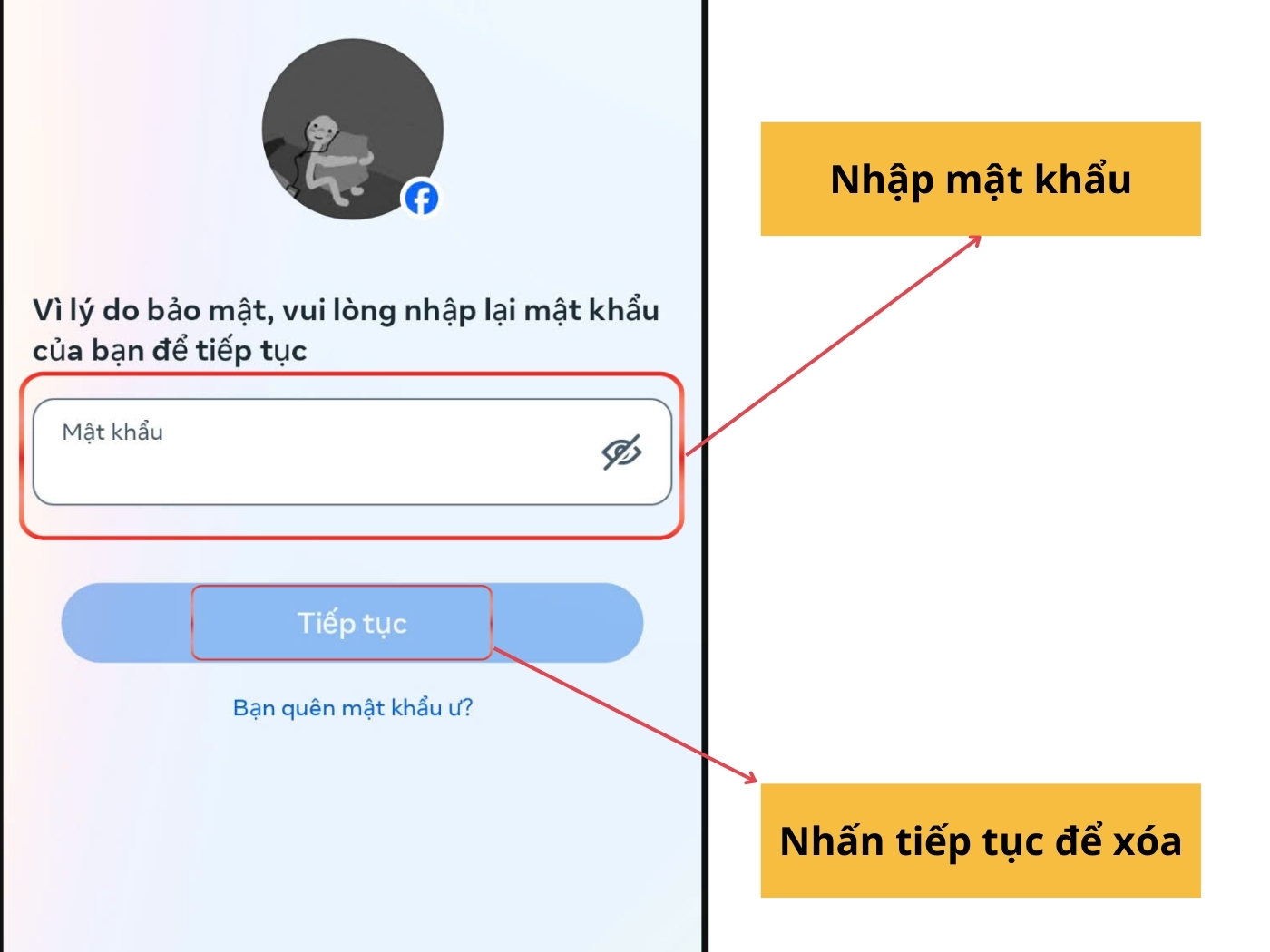 Nhập mật khẩu và nhấn tiếp tục 