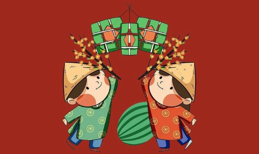 Phông ảnh Tết chibi là chọn lựa hoàn hảo dành cho những người thích sự sinh động