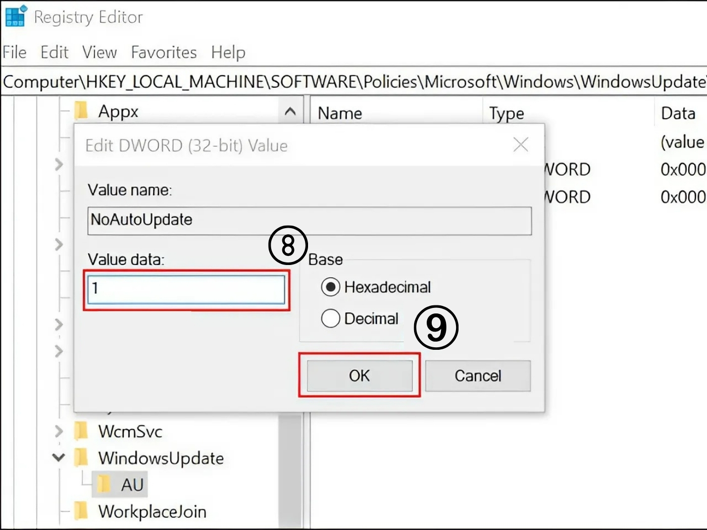 Tắt update win 11 bằng Registry Editor bước 4