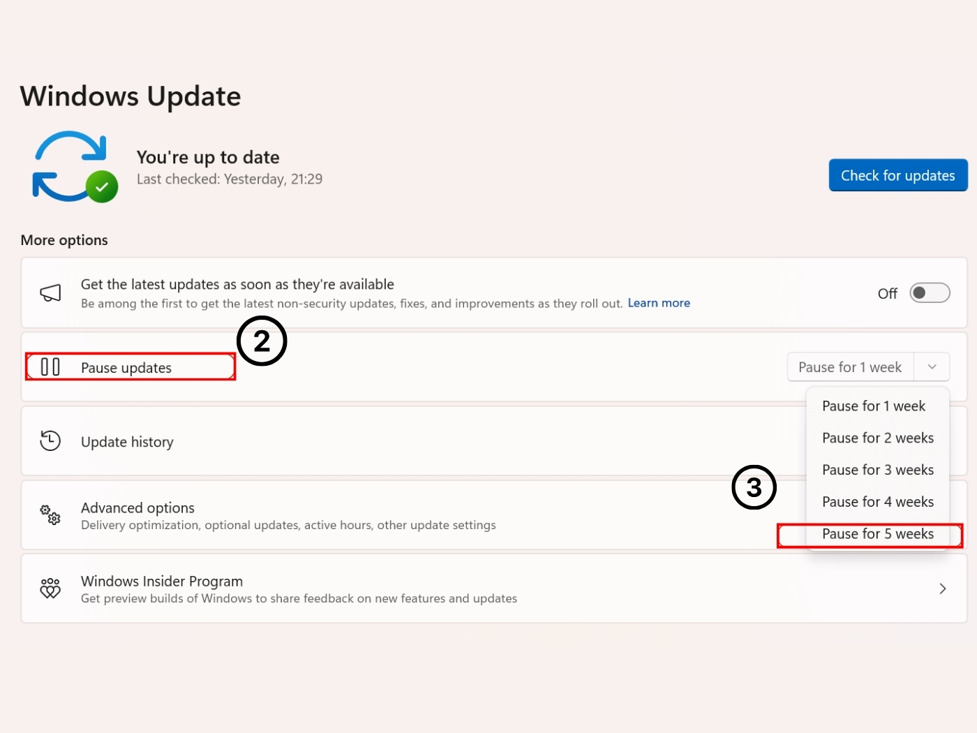 Tắt update win 11 bằng Setting bước 2